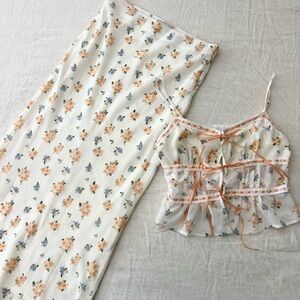 Floral Midi/maxi Skirt and Tie Front Bow Top Set- Size M